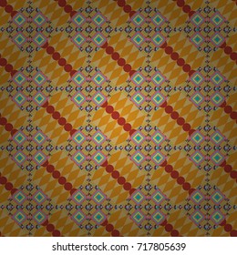 Seamless ethnic patterns for border in green, yellow and beige colors. Vector repeated oriental motif for fabric or paper design.