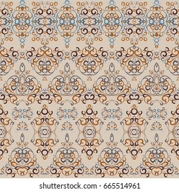 Seamless ethnic patterns for border. Repeated oriental motif for fabric or paper design.