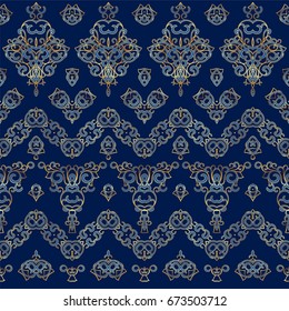 Seamless ethnic patterns for border. Repeated oriental motif for fabric or paper design.