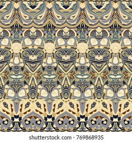 Seamless ethnic patterns for border. Repeated oriental motif for fabric or paper design.