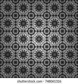 Seamless ethnic patterns for border in white, gray and black colors. Vector repeated oriental motif for fabric or paper design.