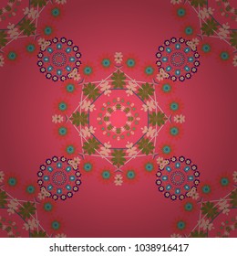 Seamless ethnic patterns in brown, blue and pink colors. Vector repeated oriental motif for textile, fabric or paper design.