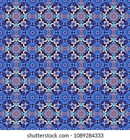 Seamless ethnic patterns in brown, yellow and orange colors. Raster repeated oriental motif for textile, fabric or paper design.