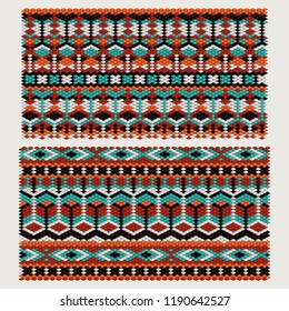 Seamless ethnic patterns on the knitted fabric. Vector stylization under the oriental carpet.