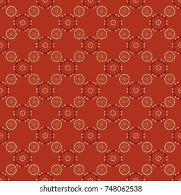 Seamless ethnic patterns in orange, red and brown colors. Vector repeated oriental motif for textile, fabric or paper design.