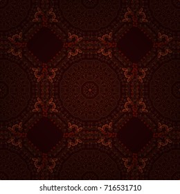 Seamless ethnic patterns in red, purple and brown colors. Vector repeated oriental motif for textile, fabric or paper design.
