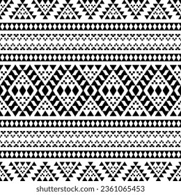Seamless ethnic pixel pattern with abstract geometric. Native American vector illustration. Navajo and Aztec motifs design for print fabric and clothing. Black and white color.