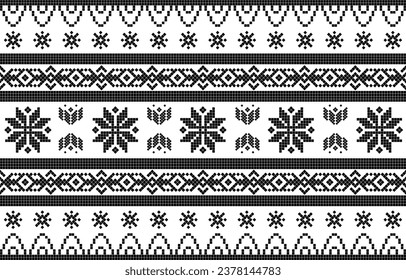 Seamless ethnic pixel pattern in black and white color. Tribal vector illustration with Native American style. Design for print fabric and clothing.