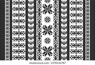 Seamless ethnic pixel pattern in black and white color. Tribal vector illustration with Native American style. Design for print fabric and clothing.