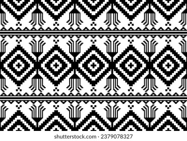 Seamless ethnic pixel pattern in black and white color, Design for print fabric and clothing,