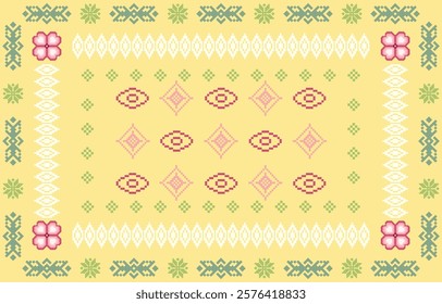 Seamless ethnic pixel pattern in colorful. Tribal vector illustration with Native American style. Design for print fabric and clothing.