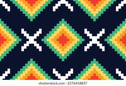 Seamless ethnic pixel pattern in colorful. Tribal vector illustration with Native American style. Design for print fabric and clothing.