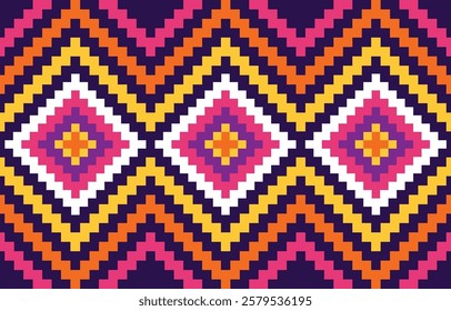 Seamless ethnic pixel pattern in colorful. Tribal vector illustration with Native American style. Design for print fabric and clothing.