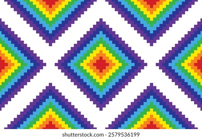 Seamless ethnic pixel pattern in colorful. Tribal vector illustration with Native American style. Design for print fabric and clothing.