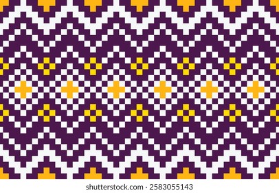 Seamless ethnic pixel pattern in colorful. Tribal vector illustration with Native American style. Design for print fabric and clothing.