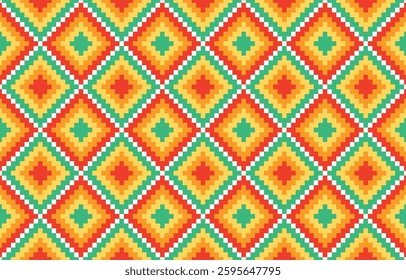 Seamless ethnic pixel pattern in colorful. Tribal vector illustration with Native American style. Design for print fabric and clothing.