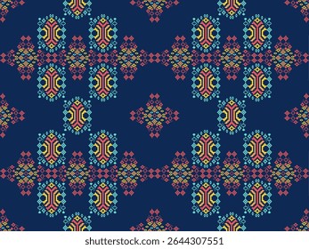 Seamless ethnic pixel pattern in colorful. Tribal vector illustration with Native American style. Design for print fabric and clothing