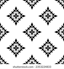 Seamless ethnic repeat pattern in black and white colors. Tribal vector illustration with Native American style. Design for textile template, fabric, clothing, curtain, rug, ornament, background.