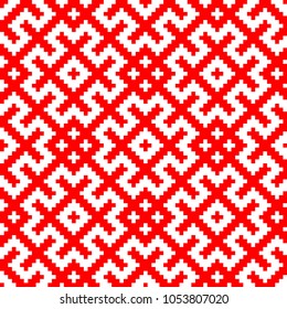 Seamless ethnic Russian Slavic ornament embroidered cross-stitch.Scheme of squares.