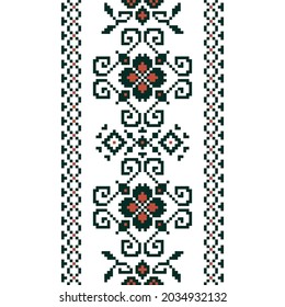 Seamless ethnic shape pattern, Vector pixel square design for fashion clothes, textile, embroidery, decoration background.