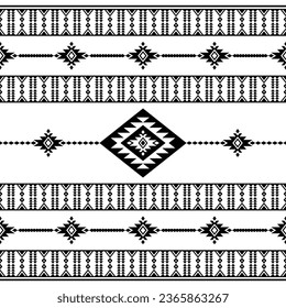 Seamless ethnic stripe pattern. Native traditional illustration design for textile. Aztec tribal style. Black and white color.