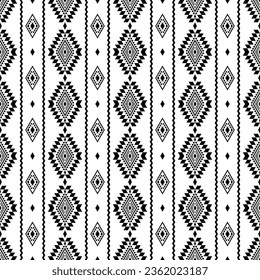 Seamless ethnic stripe pattern. Tribal unique ornament background design with geometric abstract shape. Folk style design for print fabric. Black and white color.