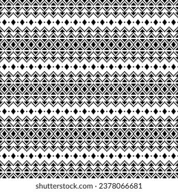Seamless ethnic stripe pattern. Vintage style of oriental tribal with pixel motif. Geometric abstract. Design for textile, fabric, clothing, curtain, rug, ornament, wrapping. Black and white.