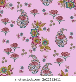 seamless  Ethnic Textile Digital paisley flower leaf bunch Pattern background texture design