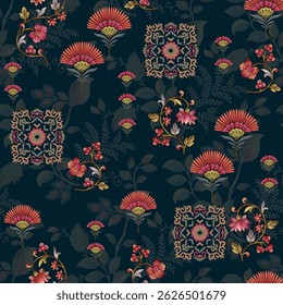 seamless  Ethnic Textile Digital paisley flower leaf bunch Pattern background texture design