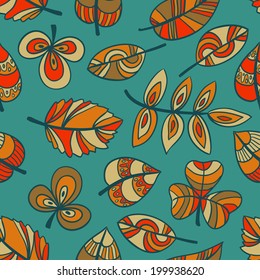 Seamless ethnic texture leaf fall (vector)