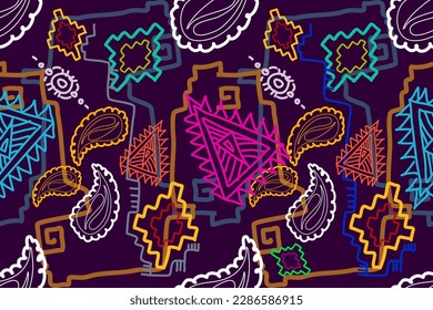 Seamless ethnic traditional pattern, paisley style, Hand crafted drawing pattern, Embroidery Navajo Indian style, ikat embroidery vector, Design for printing business.