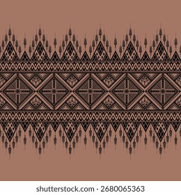 Nahtloses ethnisches Stammesmuster mit gewagten geometrischen Motiven und Stickereidetails, das traditionelle Weberkunst mit modernem böhmischen Stil verbindet. Nahtloses ethnisches Stammesmuster | Geometrisch 