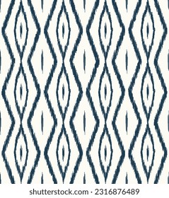 Seamless Ethnic Tribal Ikat Pattern in Indigo and White. Vector Illustration Geo Abstract Boho Style for Home Decor, Homeware, Rug, Wallpaper, Surface Design, Textile, Background, Clothing, Print.