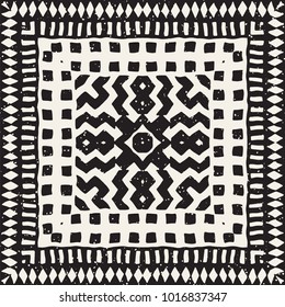 Seamless ethnic and tribal pattern. Hand drawn ornamental stripes. Black and white print for your textiles. Vector geometric background.