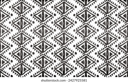 Seamless ethnic Tribal pattern, handmade, horizontal stripes, black and white print. Tribal Boho geometric ornament. Vector. blanket, rug. Woven carpet illustration
