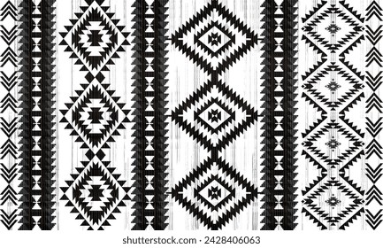 Seamless ethnic Tribal pattern, handmade, horizontal stripes, black and white print. Tribal Boho geometric ornament. Vector. blanket, rug. Woven carpet illustration