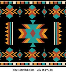 Seamless ethnic Tribal pattern, handmade, horizontal stripes, black and white print. Tribal Boho geometric ornament. Vector. blanket, For Curtain, Carpet, Wallpaper,  Wrapping.