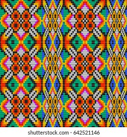 Seamless ethnic tribal pattern in Mexican and Peruvian colors, imitating yarn and woven fabric