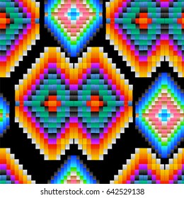 Seamless ethnic tribal pattern in Mexican and Peruvian colors, imitating yarn and woven fabric