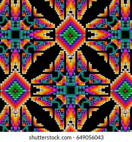 Seamless ethnic tribal pattern in Mexican and Peruvian colors, imitating yarn and woven fabric