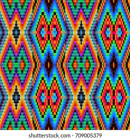 Seamless ethnic tribal pattern in Mexican and Peruvian colors, imitating yarn and woven fabric