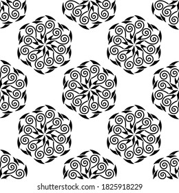 Patrón étnico tribal sin foco. Plantilla estilizada, flor, mandala. Patrón circular, elementos decorativos. Elementos decorativos dibujados a mano.