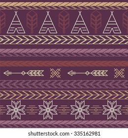 Seamless ethnic tribal pattern . Vector background of line art elements .