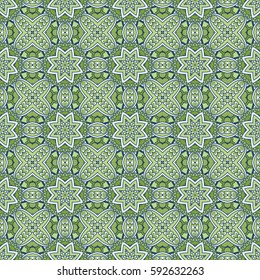 Seamless ethnic vector background with floral and geometric ornament. Luxury embellished pattern executed in Portuguese or Moroccan style
