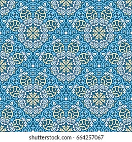 Seamless ethnic vector background with floral and geometric ornament. Luxury embellished pattern executed in Indian or Arabic style