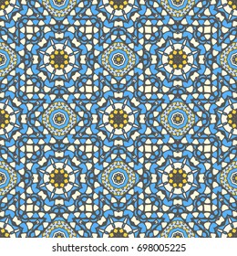 Seamless ethnic vector background with floral and geometric ornament. Luxury mosaic pattern executed in Portuguese or Moroccan style