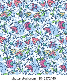 Seamless ethnic vector floral pattern