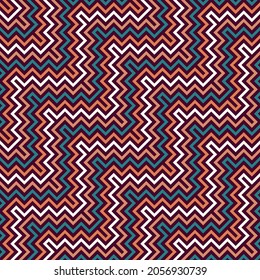 Seamless ethnic vector pattern with chevron. Optical illusion trends. Modern brick color diagonal zigzag background. graphic design, fabric, packaging paper, print