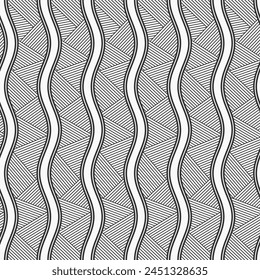Seamless ethnic vector pattern. Ornamental wavy striped seamless pattern. Ethnic seamless background. African style pattern. Black and white seamless tribal wavy background. Stylish pattern.