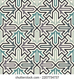 Nahtlose ethnische Vektorgrafik. Tribale Tapete. Pfeilschmuck. Folk-Muster. Geometrischer Hintergrund. Mosaikmotive. Gitter Hintergrund. Digitales Papier. Textildruck. Ethnisches Webdesign. Abstraktes Bild